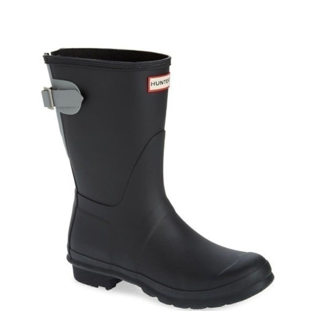 HUNTER Original Short Back Adjustable‎ Rain Boot, BLACK GRAY, Size 10, NWT